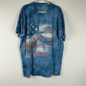 The Mountain Blue Tie Dye Patriotic Flag Horse Wild Star Short Sleeve Shirt 2XL